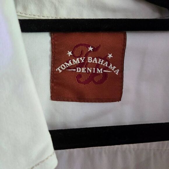 Tommy Bahama Denim Motercycle Hawiian Button Down Mens SZ XXL White Long Sleeve - Picture 4 of 5